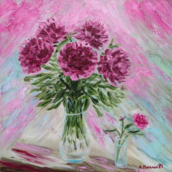 Картина под названием "Peonies" - Aleksandr Petelin, Подлинное произведение искусства, Масло