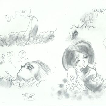 Drawing titled "ALITA GUNNM BATTLE…" by Eduardo Bustos Segovia, Original Artwork, Pencil Mounted on Cardboard