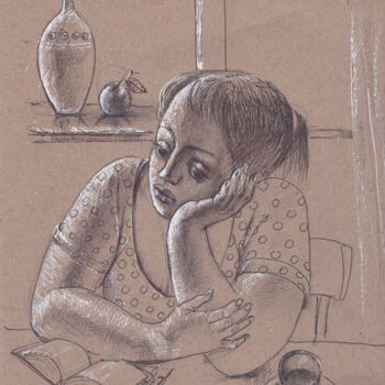 Tekening getiteld "Reading-4" door Azeriman, Origineel Kunstwerk, Balpen