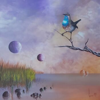 Painting titled "Gorge bleu a miroir" by Jean-Christophe Labrue, Original Artwork, Acrylic