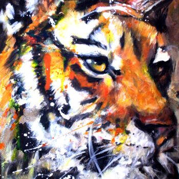Ζωγραφική με τίτλο "Tigre 2." από Snd', Αυθεντικά έργα τέχνης, Ακρυλικό Τοποθετήθηκε στο Ξύλινο φορείο σκελετό