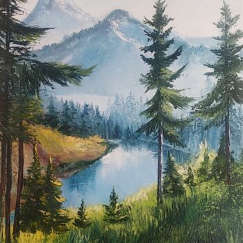 Pintura intitulada "Горное озеро" por Marina Gaydar, Obras de arte originais, Óleo