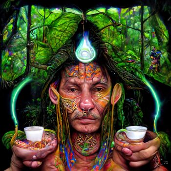 Arts numériques intitulée "Ayahuasca Shaman" par Patrick Hager, Œuvre d'art originale, Travail numérique 2D
