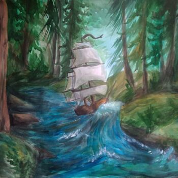 Pintura titulada "In the forest" por Alina Gelman, Obra de arte original, Acuarela