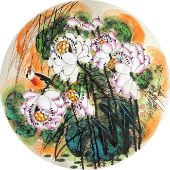 Malerei mit dem Titel "Fragrance of lotus…" von Dayou Lu, Original-Kunstwerk, Pigmente