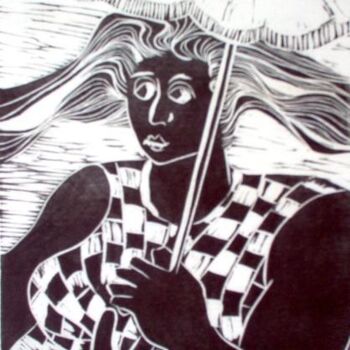 印花与版画 标题为“Mulher com sombrinha” 由Maria Lucia Pacheco, 原创艺术品, Linocuts