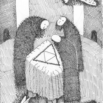Drawing titled "Chamanes" by Miguel Rojas, Original Artwork, Ink