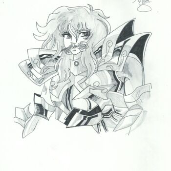 Drawing titled "SAINT SEIYA ZODIAC…" by Eduardo Bustos Segovia, Original Artwork, Ink Mounted on Cardboard