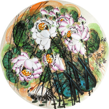 Painting titled "Fragrance of lotus…" by Dayou Lu, Original Artwork, Pigments