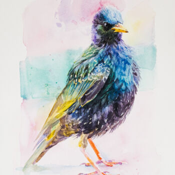 「"Common Starling" -…」というタイトルの絵画 Anna Ivanovaによって, オリジナルのアートワーク, 水彩画