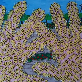 Schilderij getiteld "Message Of The Bees" door John Dobson, Origineel Kunstwerk, Acryl