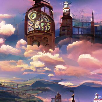 Digitale Kunst getiteld "CLOCK TOWER 4" door Mahesh Tolani, Origineel Kunstwerk, Digitaal Schilderwerk