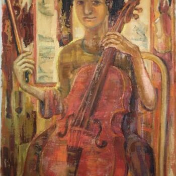 제목이 "Boy with cello"인 미술작품 Marina Kalinovsky로, 원작, 기름
