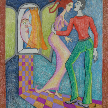 Dessin intitulée "Les Amoureux du cla…" par Aurélie Sarrazin, Œuvre d'art originale, Crayon