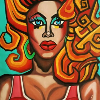 Painting titled ""HONEY DAVENPORT"" by Javier Benitez Toyos, Original Artwork, Oil Mounted on Wood Stretcher frame