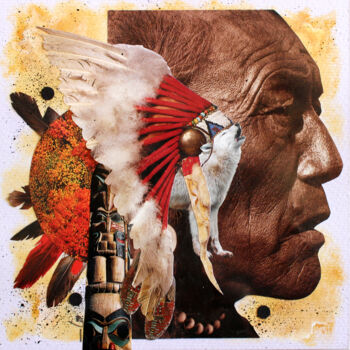 Collages intitulée "L'INDIEN" par Ghislaine Gabet, Œuvre d'art originale, Collages