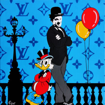 绘画 标题为“Chaplin and a friend” 由Fov, 原创艺术品, 丙烯 安装在木质担架架上