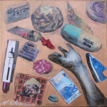 Collages intitulée "Antidepresseurs" par Nathalia Chipilova, Œuvre d'art originale, Acrylique Monté sur Châssis en bois