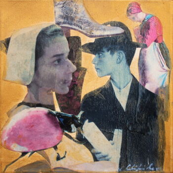 제목이 "Fath"인 콜라주 Nathalia Chipilova로, 원작, 아크릴 나무 들것 프레임에 장착됨