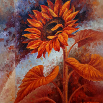 제목이 "Sunflower in orange"인 미술작품 Serhii Voichenko로, 원작, 기름