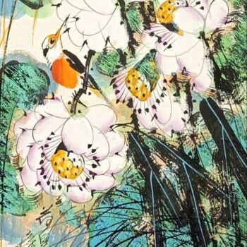 Painting titled "Morning in the lotu…" by Dayou Lu, Original Artwork, Pigments