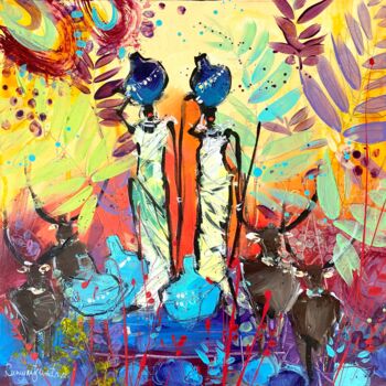 Painting titled "African Tribal Wome…" by Irina Rumyantseva, Original Artwork, Acrylic Mounted on Wood Stretcher frame
