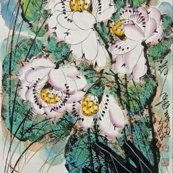 Peinture intitulée "Fragrance of lotus…" par Dayou Lu, Œuvre d'art originale, Pigments