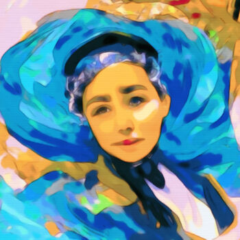 Arts numériques intitulée "Romantic lady in bl…" par Bachir Reddioui, Œuvre d'art originale, Peinture numérique