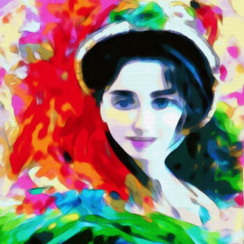 제목이 "Young flower girl"인 디지털 아트 Bachir Reddioui로, 원작, 디지털 페인팅