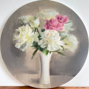 Painting titled "fleur blanche" by Wang Quan, Original Artwork, Oil
