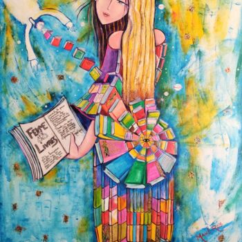Painting titled "La Femme-Livres" by Mahé Ros, Original Artwork, Acrylic Mounted on Wood Stretcher frame