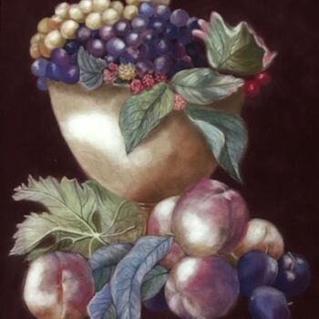 Schilderij getiteld "Velours de pêches" door Marie-Christine Rivel, Origineel Kunstwerk, Pastel