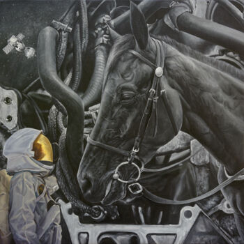 Painting titled "马No.11" by Heng Qiang, Original Artwork, Oil