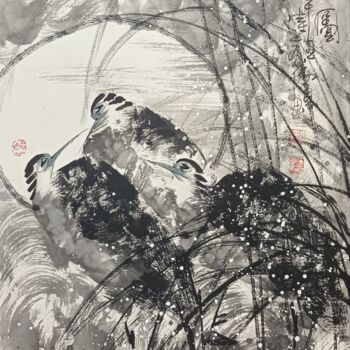 Painting titled "Three Herons 三思图 （N…" by Dayou Lu, Original Artwork, Pigments