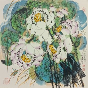 Painting titled "Fragrance of lotus…" by Dayou Lu, Original Artwork, Pigments