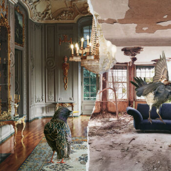Collages titled "grandeur et décaden…" by Dominique Loukidis, Original Artwork, Collages Mounted on Wood Stretcher frame