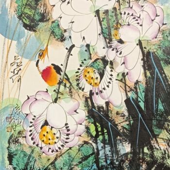 Pittura intitolato "Sense the Lotus 品荷…" da Dayou Lu, Opera d'arte originale, pigmenti