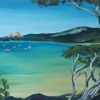 Painting titled "Etude marine, pins 1" by Nathalia Chipilova, Original Artwork, Acrylic Mounted on Cardboard