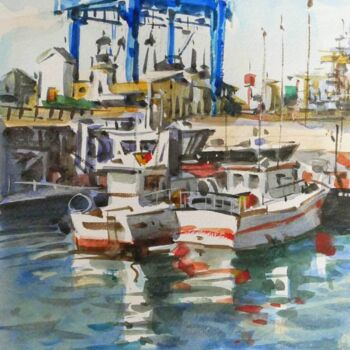 Painting titled "Dans le port (aquar…" by Christian Arnould, Original Artwork, Watercolor