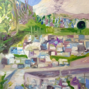 Painting titled "Les terrasses de pi…" by Sandra Vigouroux, Original Artwork, Oil