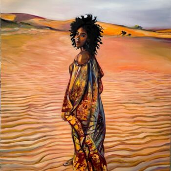 Painting titled "Beauté du Sénégal" by Martine Perugini, Original Artwork, Oil Mounted on Wood Stretcher frame