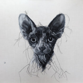 Peinture intitulée "Mister" par Odile Guichard, Œuvre d'art originale, Broderie Monté sur Châssis en bois