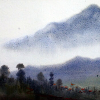 제목이 "Misty Himalaya Moun…"인 미술작품 Samiran Sarkar로, 원작, 수채화