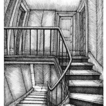 Dessin intitulée "ESCALIER À DEUX QUA…" par Yannick Touanen, Œuvre d'art originale, Encre