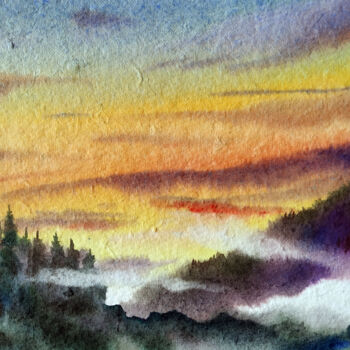 Peinture intitulée "Cloudy Sunset Himal…" par Samiran Sarkar, Œuvre d'art originale, Aquarelle
