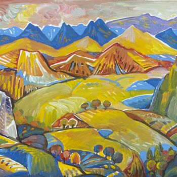 제목이 "Mountains' Sunrise"인 미술작품 Albert Karoyan로, 원작, 구아슈