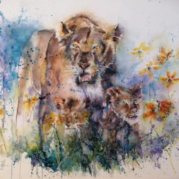 Painting titled "Vigilance" by Isabelle Moutte, Original Artwork, Watercolor