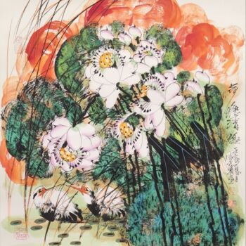 Painting titled "Fun in the fresh lo…" by Dayou Lu, Original Artwork, Pigments