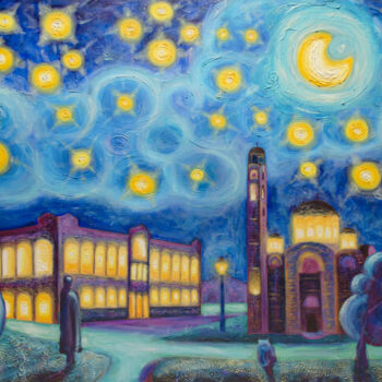 绘画 标题为“Starry Night Over B…” 由Boris Subotic, 原创艺术品, 油 安装在木质担架架上