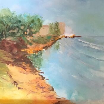 Pintura intitulada "Mer au couteau" por Lydia Guigo, Obras de arte originais, Óleo Montado em Armação em madeira